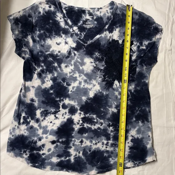 Sonoma Navy Blue and White Tie-Dye V-Neck Tee Boho Boxy SZ L 100% Cotton - Image 6