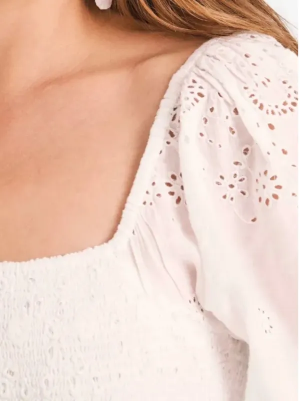EUC LoveShackFancy Jayce Smocked Eyelet Scalloped Hem Mini Dress White Large - Image 4