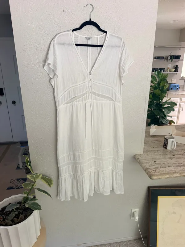 Rails white flowy tiered short sleeve cotton midi dress L. - Image 12