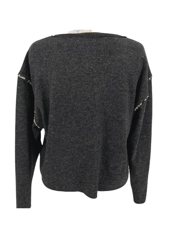 Hem & Thread Contrast Trim Relaxed Long Sleeve Top Charcoal Size Small NWT - Image 6
