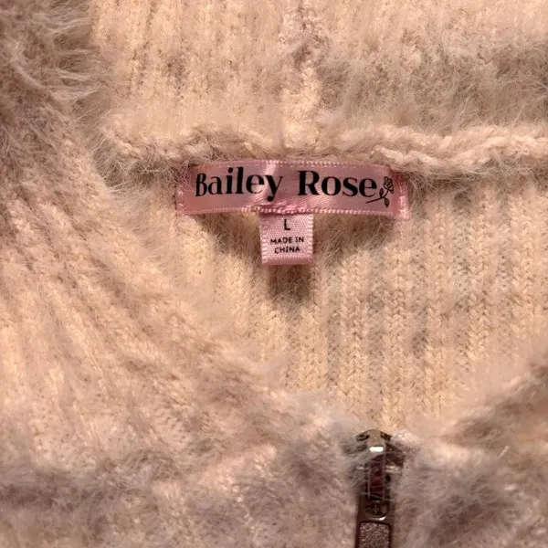Bailey Rose Hooded Cropped Fuzzy Sweater‎ Cream Zip up Women's Size L - Image 4