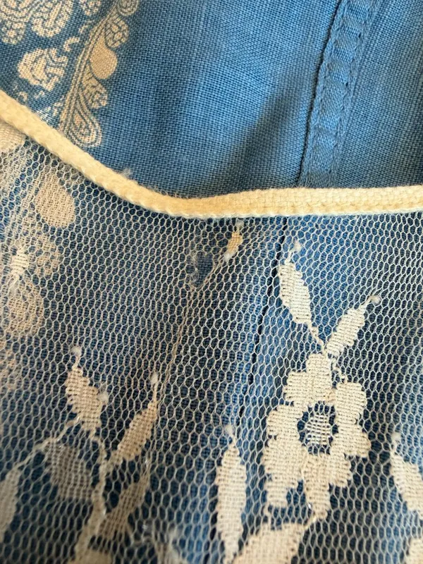Free People Blue Ivory Paisley Lace Yoke Shift Dress Boho Mini Size 4 Women's - Image 13