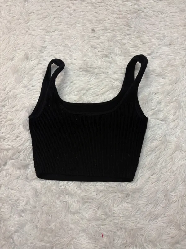 Aritzia Black Ribbed Square-Neck Crop Tank Top - Image 2