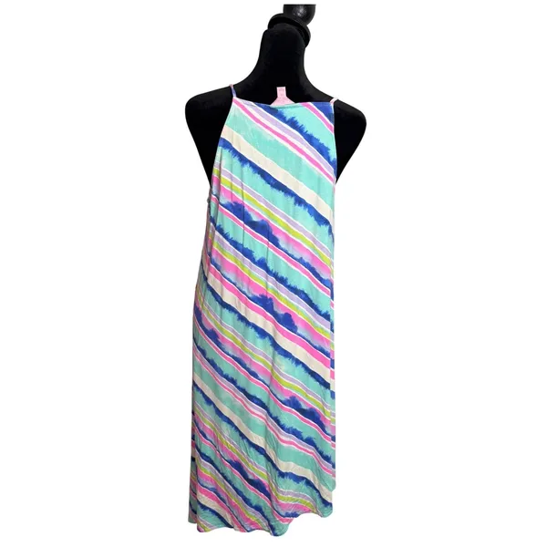 Lilly Pulitzer Asymmetrical Hem Watercolor Midi Maxi Dress Womens M Colorful - Image 2