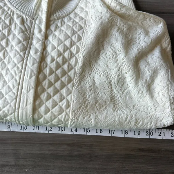 Anthropologie Saturday/Sunday Mission Ivory Quilted Lace Bomber Zip-up Jacket L - Image 10