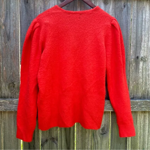 NWT Something Navy Red Alpaca Blend V-neck Puff Sleeve Sweater - Image 5