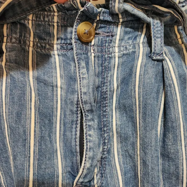 American Eagle Blue Striped Denim Belted Pleated Cotton Paperbag Shorts Size 4 - Image 4