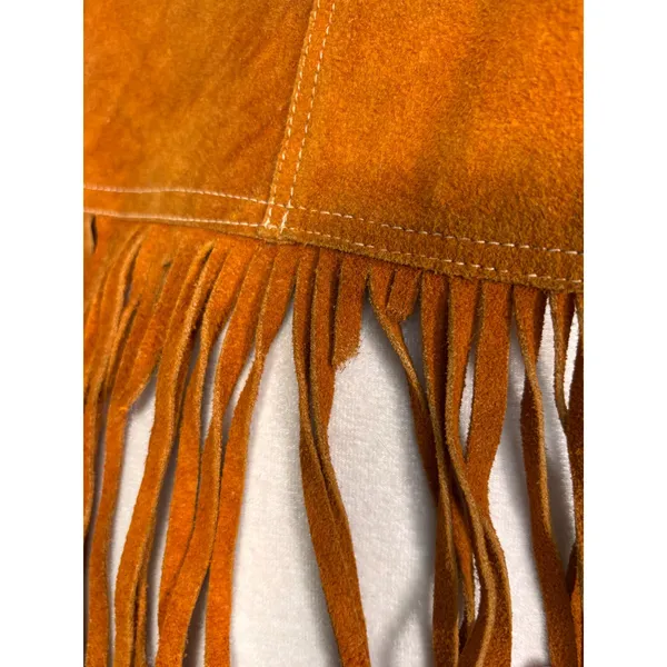 Vintage Suede Leather Fringe Vest Desert Boho Western Hippie Festival Rust Tan - Image 11