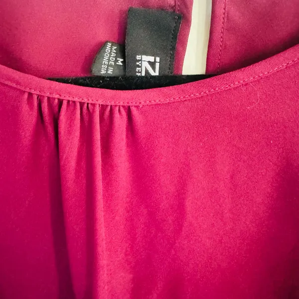 Iz Byer Deep Red Blouse with Gold Cuff Accents - Image 3