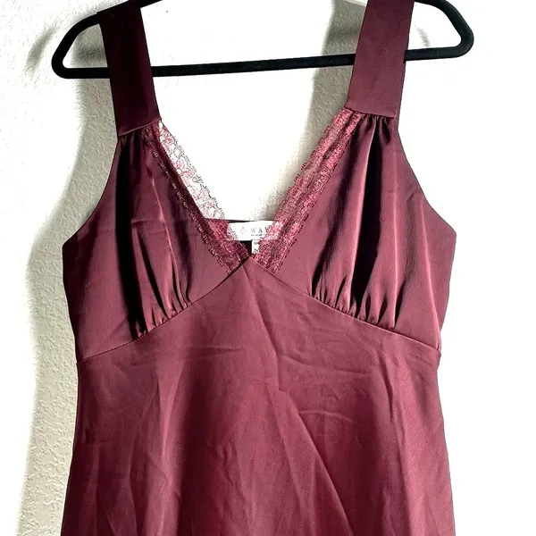 Wayf M burgundy slip dress long maxi lace trim V-neck Satin Ox Blood Women - Image 3