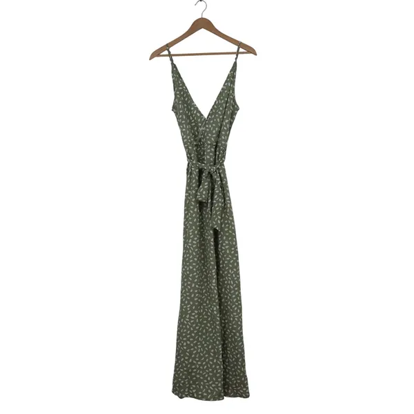 SHEIN Sage Green Abstract Petal Print V-Neck Maxi Dress XL US 12 Spaghetti Strap - Image 2