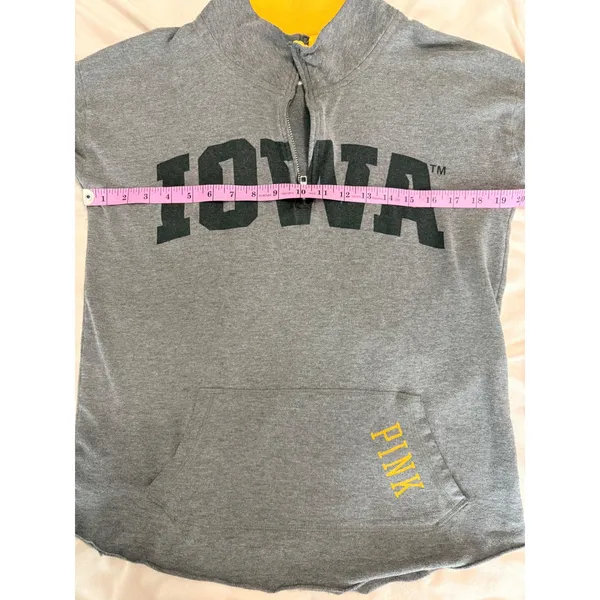 PINK Victoria's Secret Iowa Hawkeyes Quarter Zip Pullover Gray Yellow Medium - Image 6