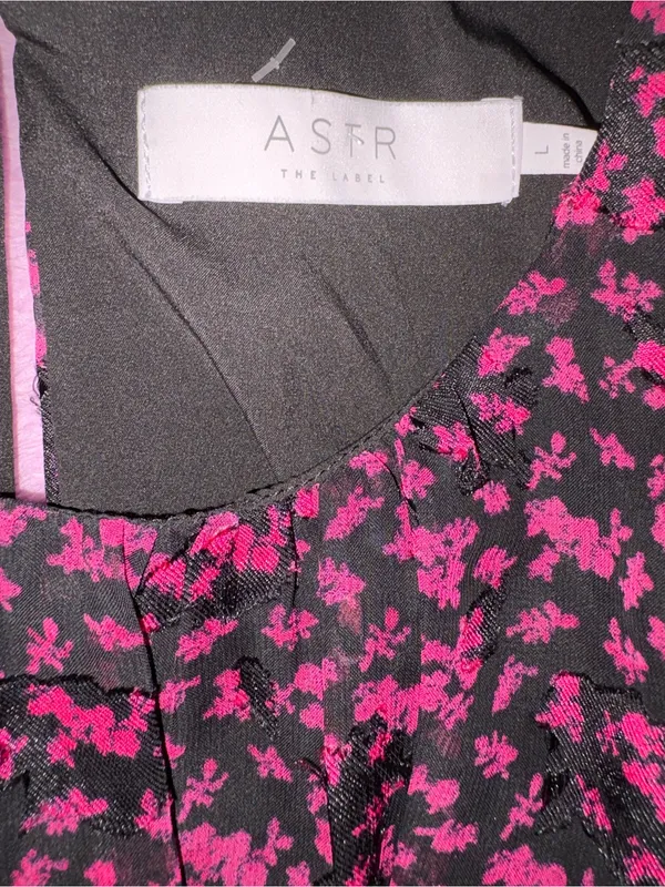 Astr Black Mini Dress with Pink Floral Print - Image 2