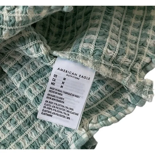 American Eagle Outfitters Medium Check Blue Crop Top Smocked NWT | 5-247 - Image 9