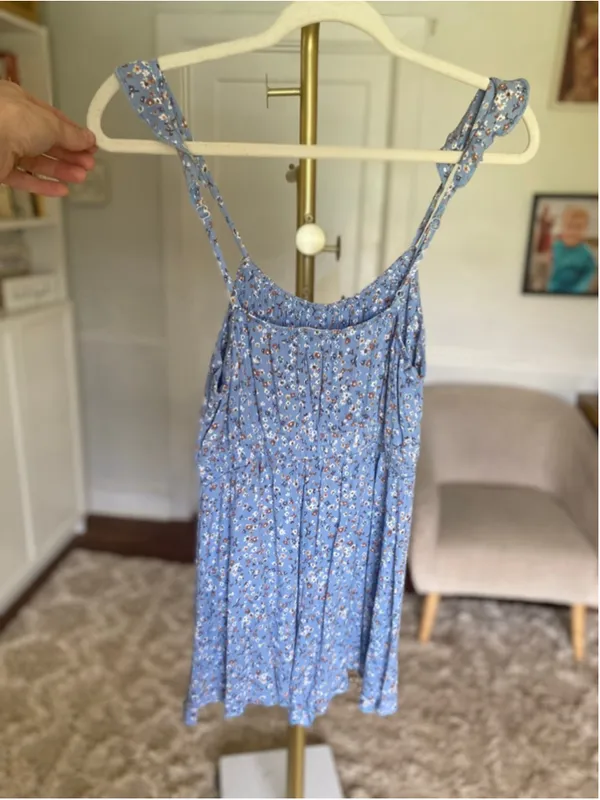 Altar’d State Blue Floral Ruffle Mini‎ Romper Cottagecore Boho Summer Romantic - Image 3
