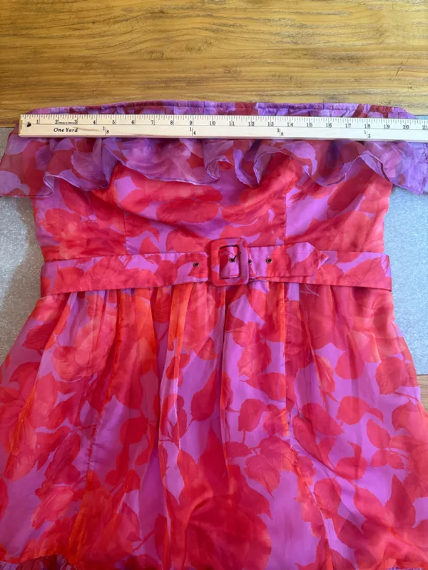 Anthropologie Strapless Tiered Maxi Dress Pink Orange Floral Ruffle Belted XL - Image 11