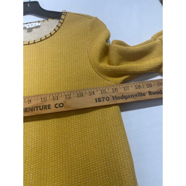 THML Textured Peplum Bell Sleeve Top Women M Mustard Whipstitch Crew Neck Boho - Image 9