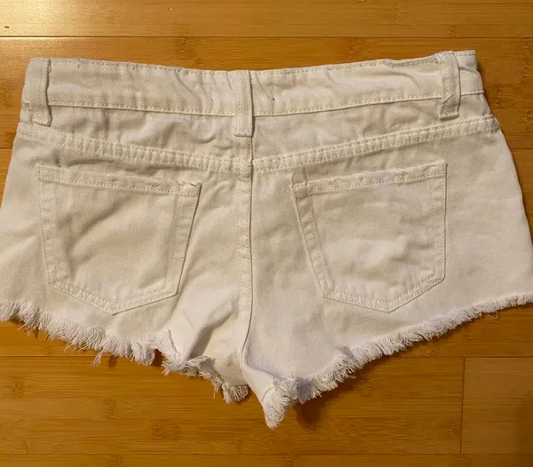 White Denim Distressed Shorts - Image 2