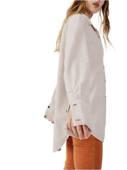 Free People Baby Corduroy Oversized Button Down Shirt Beige Small 100% Cotton - Image 3