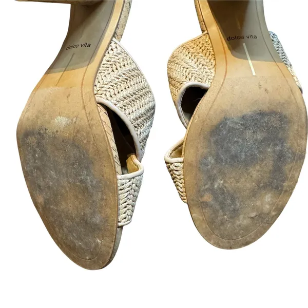 Dolce Vita Womens 7.5 Beige Woven Block Heel Slide Sandals Strappy Cork Heel - Image 10