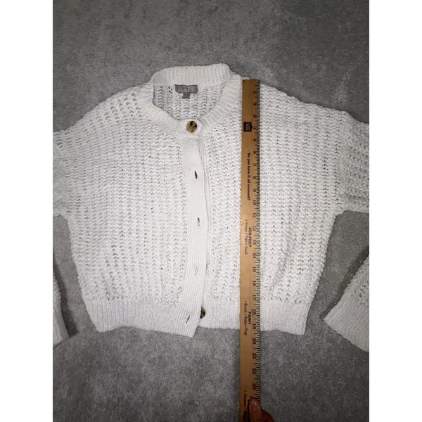 J Crew Sweater Womens XL White Cropped Cardigan Textured Pointelle‎ Coastal Chic - Image 7