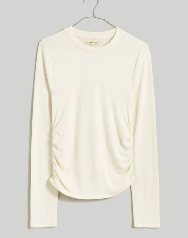 Madewell Women’s Cream Brushed Jersey Ruched Long-Sleeve Tee - Image 6