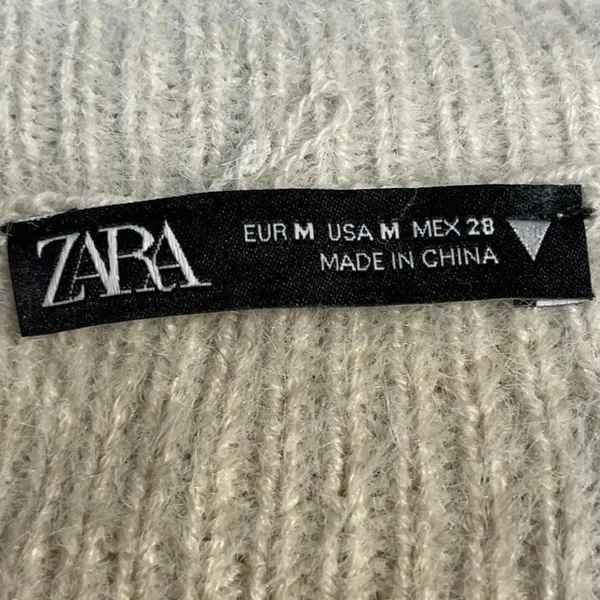Zara Women's Beige Cream Eyelash Knit Cap Sleeve Crew Neck Sweater Top Size M - Image 4