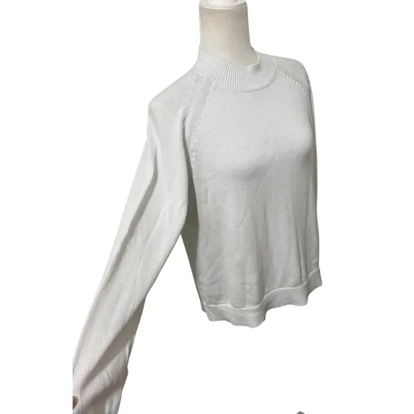 Quince 100% Organic Cotton Mock Neck Sweater Ivory Size M Soft Minimalist Knit - Image 2