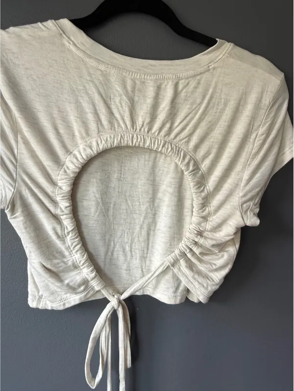 Aerie Cream Crop Top with Cut Out Back Tie Detail - Image 7