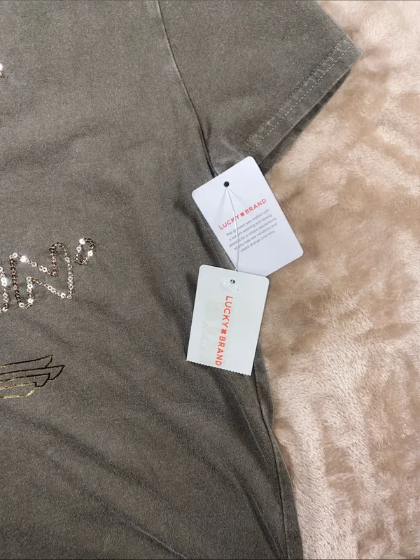 Lucky Brand Journey Olive Green Short Sleeve Tee with Gold Foil & Sequins - Image 3