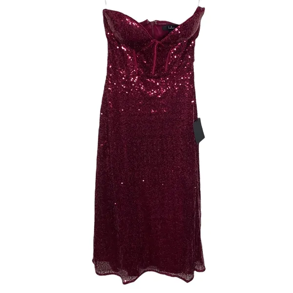 Lulus Boost Your Beauty Wine Red Sequin Strapless Bustier Midi Dress size XS - Image 2
