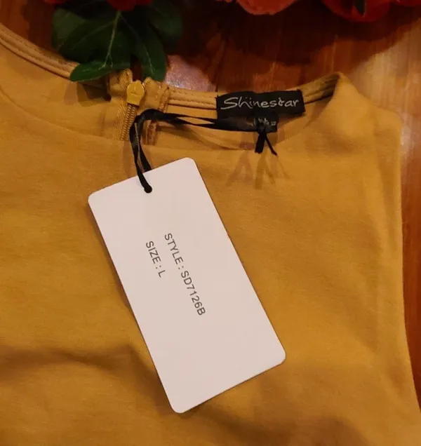 Shinestar Mustard Fitted Dress Large - Image 5