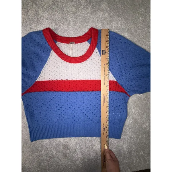 free people jade cashmere sweater Large Red Blue White - Image 10