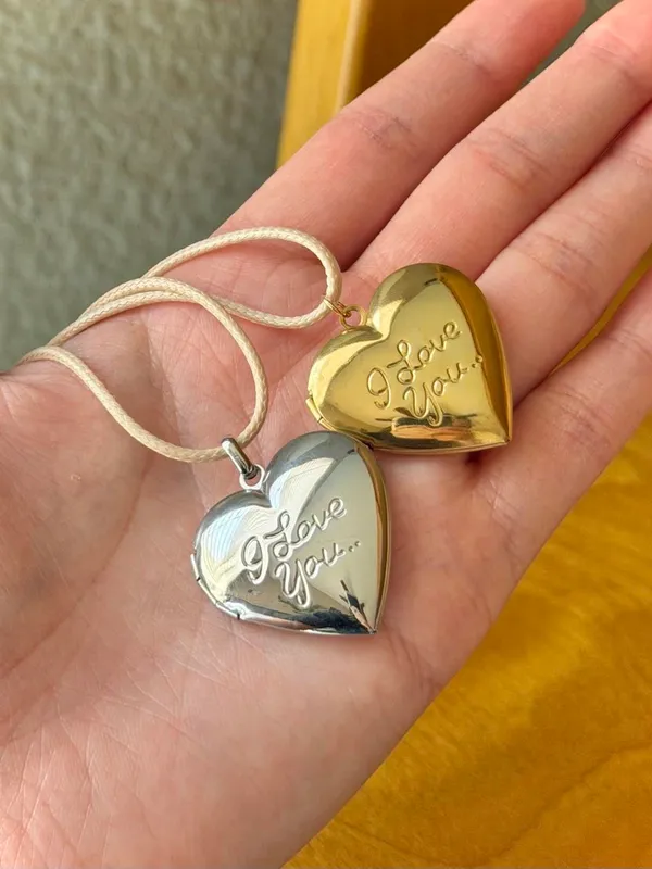 Handmade “I love you” stainless steel heart locket charm necklace 🍃🩵 - Image 6