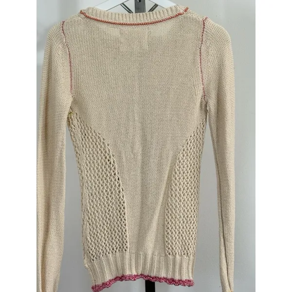 Anthropologie Angel Of The North Sweater Size S Ivory Knit Fringe Boho Crochet - Image 5