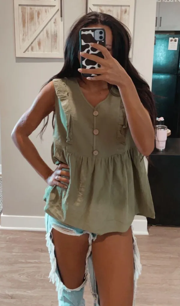 Sage ruffle tank Green - Image 3