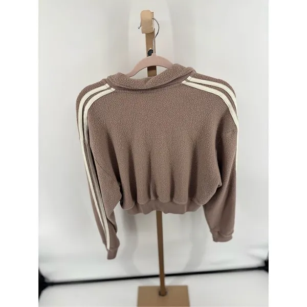 PINK Victoria’s Secret Cropped Collared Sweatshirt Taupe Crest Logo Small Fleece - Image 5