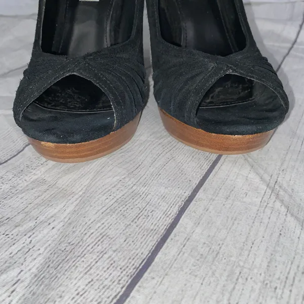 Steve Madden suede open toe heels black upper w/ brown heels sz 8 - Image 3