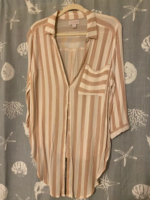 Stitch Fix Pink & White Striped Button Up Shirt - Image 2
