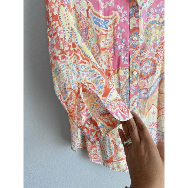 Lauren Ralph Lauren Colorful Paisley Shirt 3/4 Sleeve Preppy Coastal Size M - Image 6