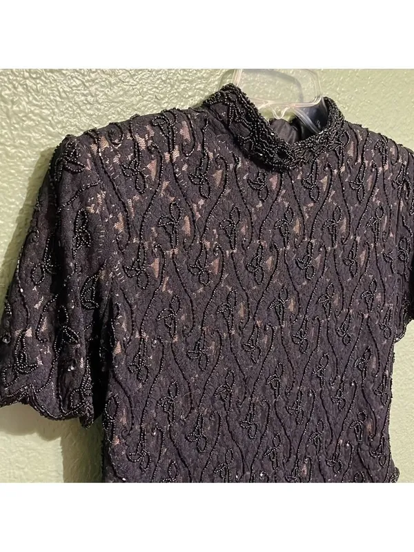 Vintage Elegant Black Lace Top and Skirt Set Two Piece Dress semi Formal - Image 4