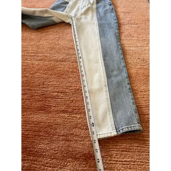 Pacsun Women's Mom Jeans Two Tone Cut and Sew Frayed High Rise Tapered Size 26 - Image 8