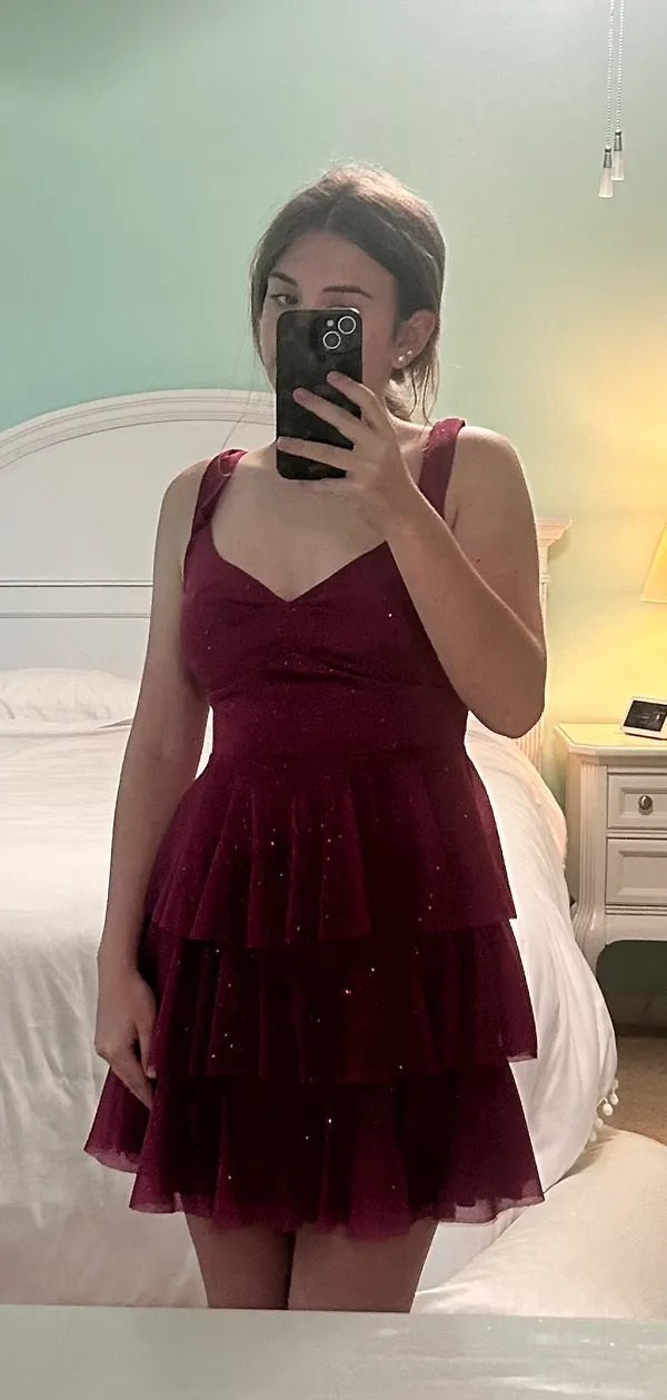 Crystal doll magenta shimmer dress small - Image 2