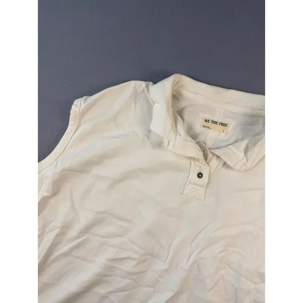 We The Free Free People White Sleeveless Polo Boxy Relaxed Knit Top Large 684 - Image 2