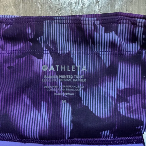 Athleta Rainier Printed Tight Purple Floral Zipper Pocket Activewear Leggings - Image 6
