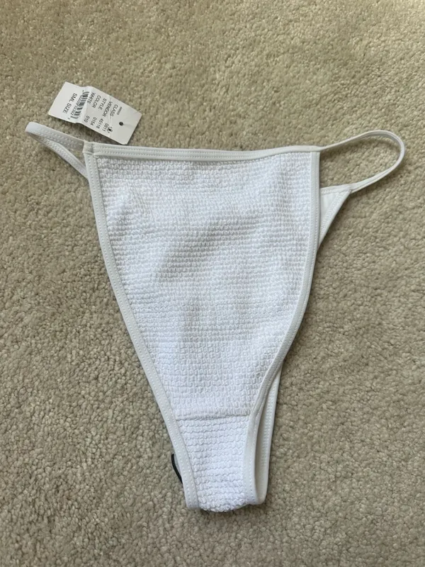 PacSun LA Hearts White Textured Crinkle High-Cut String Bikini Bottom NWT Small - Image 5