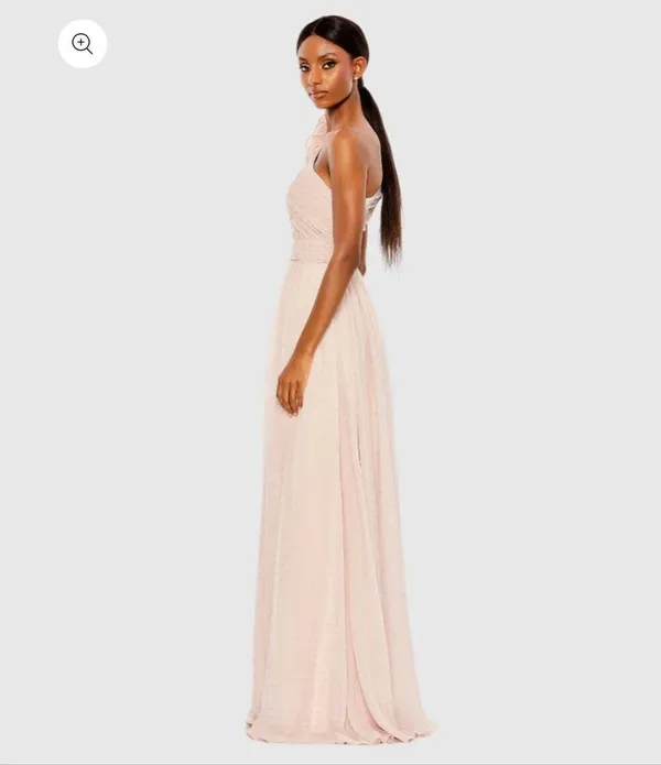Mac Duggal Pink Polka Dot Ruffled One Shoulder Gown Size 10 - Image 3