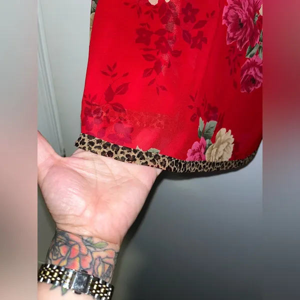 Vintage Seductive 90s Leopard & Floral Satin Slip Dress Sexy Babydoll Nightie‎ - Image 4