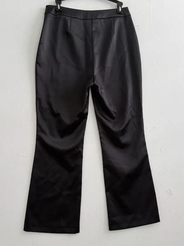 NEW ZARA WOMAN Black SATIN Flare Leg Trousers Dress Pants MEDIUM High Rise - Image 5