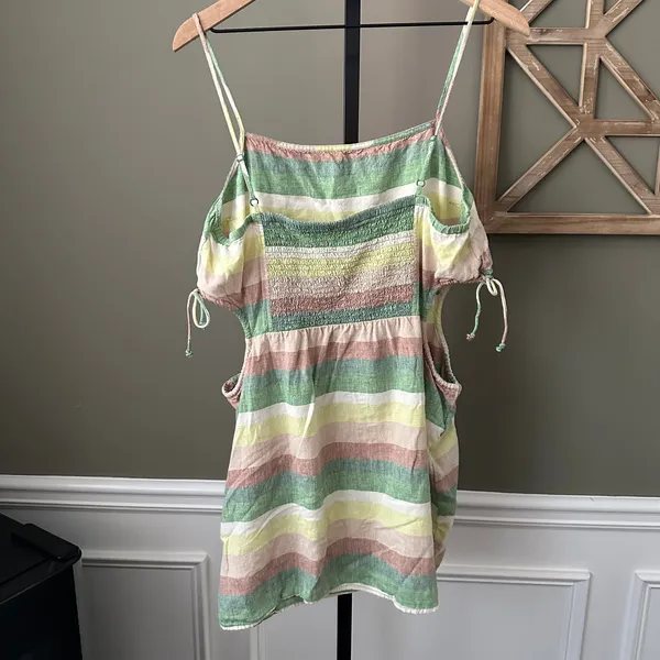 Aerie Linen Blend Multicolor Striped Side Cut Out Mini Dress XL - Image 5